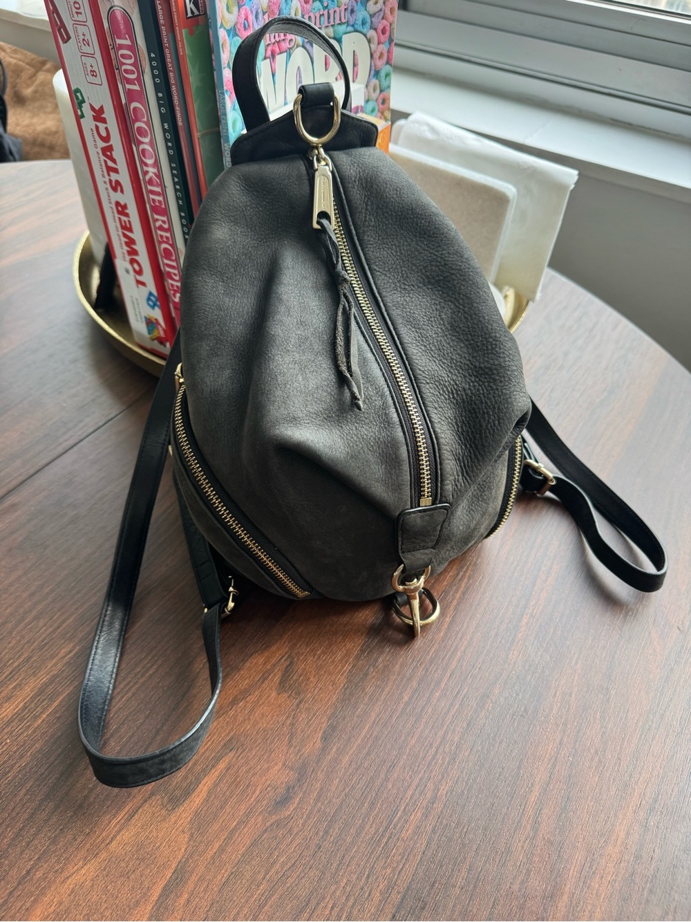 Black Leather Sling Backpack - Unbranded